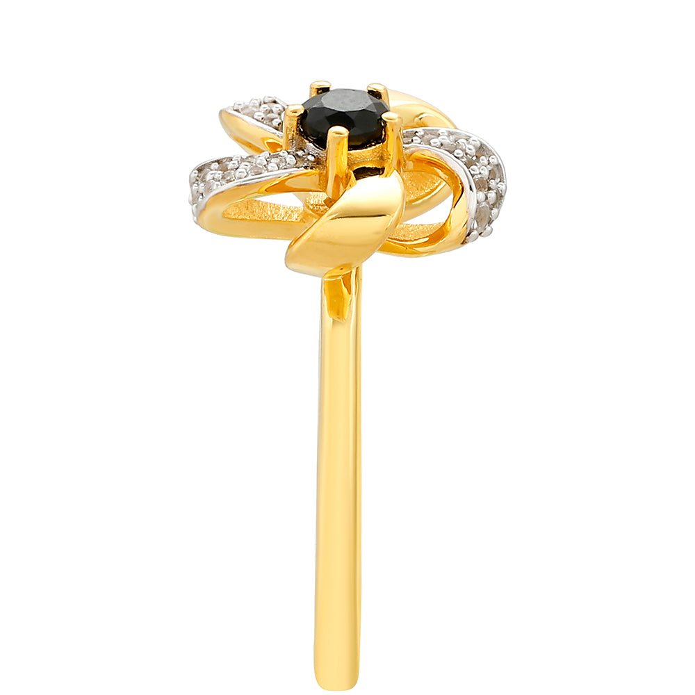 Anillo de Plata Bañada en Oro con Turmalina Negra y Topacio Blanco