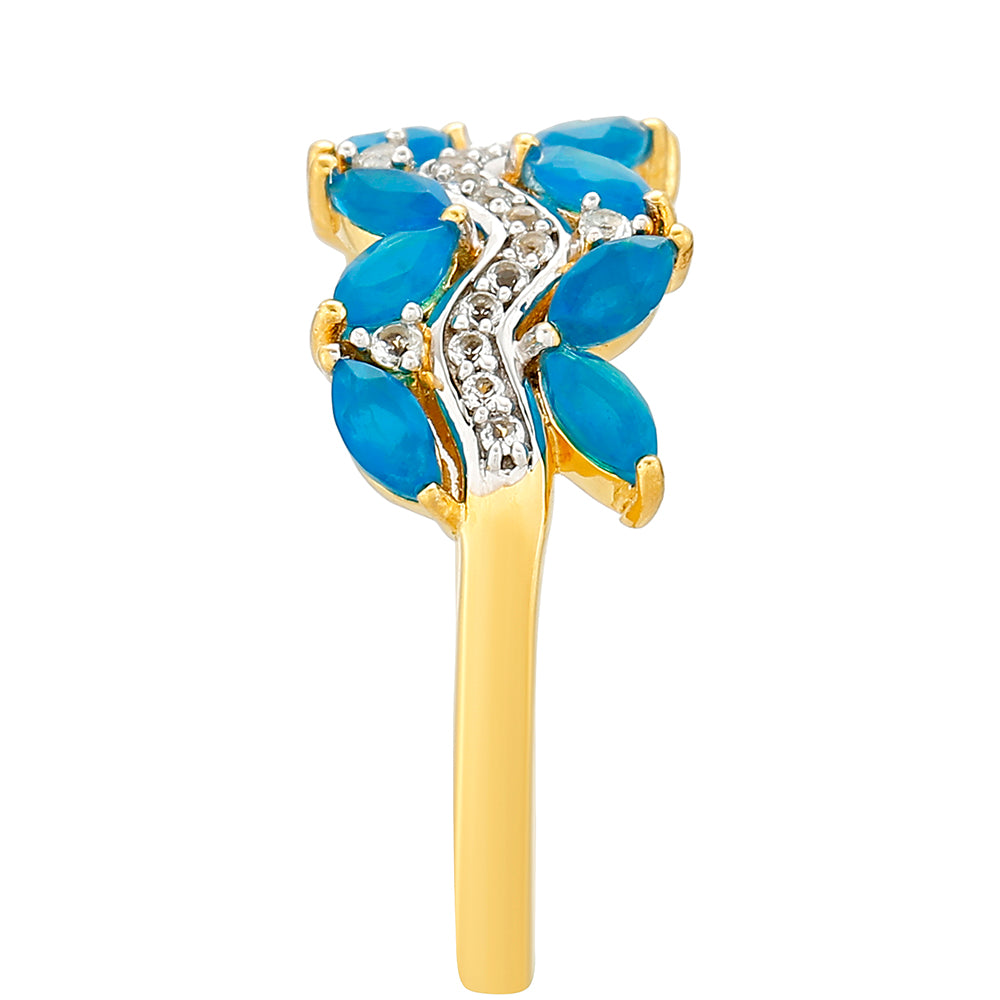 Anillo de Plata Bañada en Oro con Ópalo Azul Paraiba de Etiopía y Topacio Blanco 2 