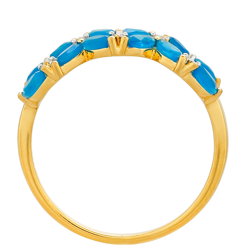 Anillo de Plata Bañada en Oro con Ópalo Azul Paraiba de Etiopía y Topacio Blanco 3 