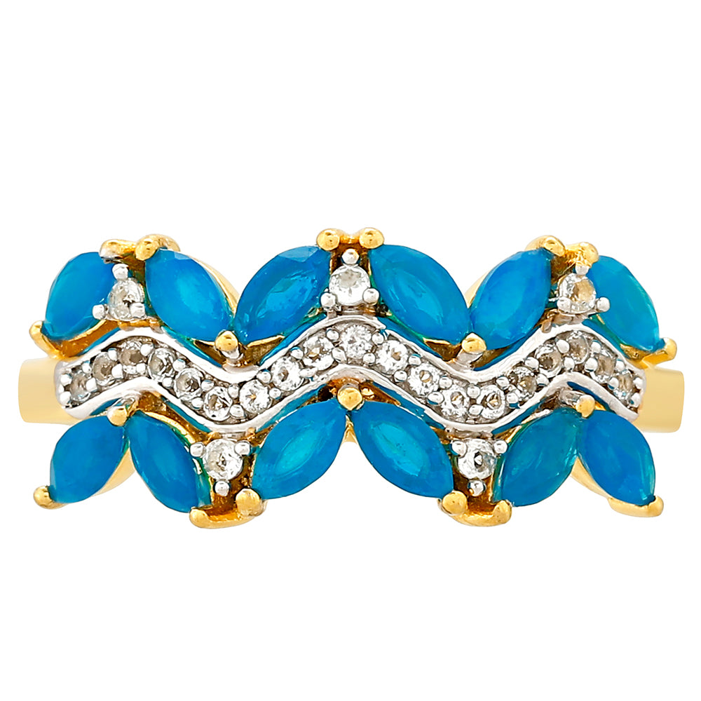 Anillo de Plata Bañada en Oro con Ópalo Azul Paraiba de Etiopía y Topacio Blanco 1 