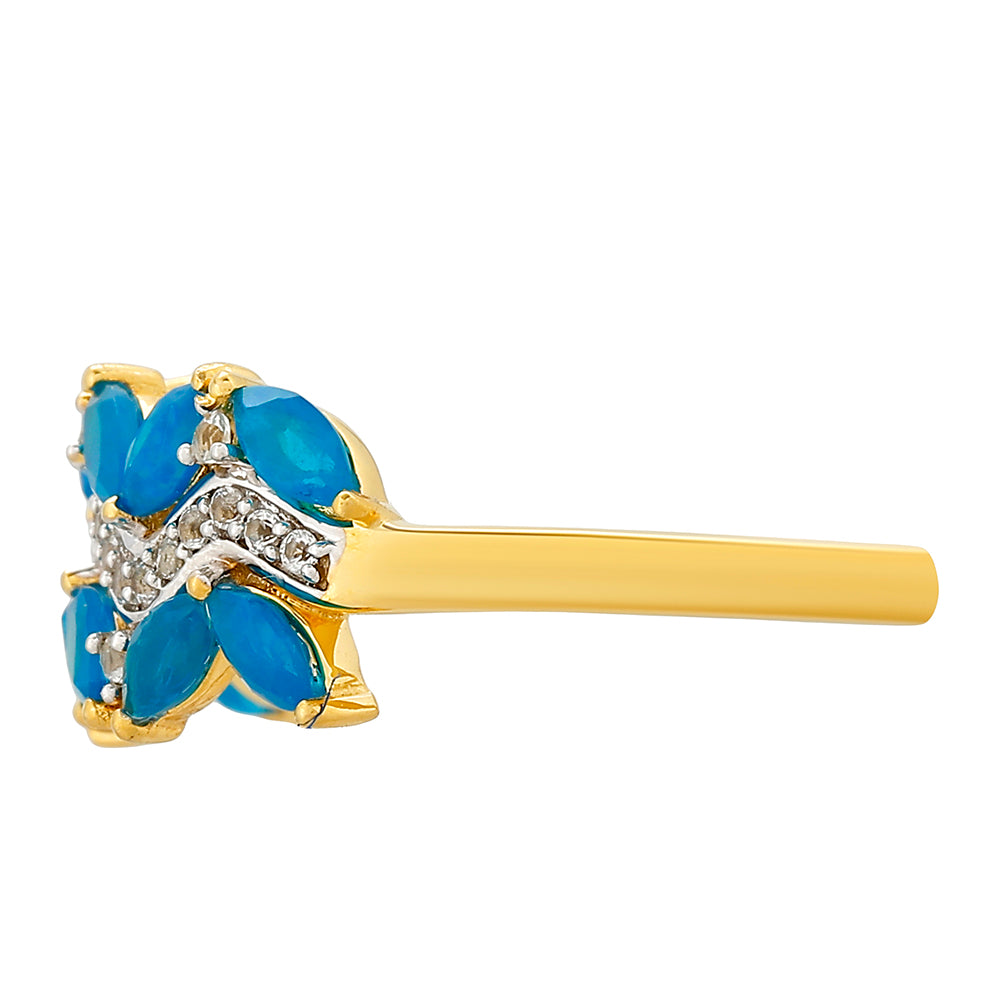 Anillo de Plata Bañada en Oro con Ópalo Azul Paraiba de Etiopía y Topacio Blanco