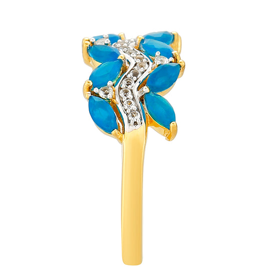 Anillo de Plata Bañada en Oro con Ópalo Azul Paraiba de Etiopía y Topacio Blanco