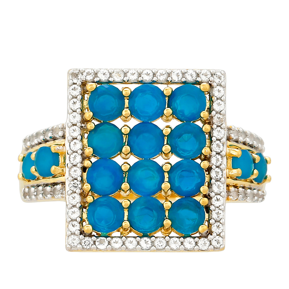 Anillo de Plata Bañada en Oro con Ópalo Azul Paraiba de Etiopía y Topacio Blanco
