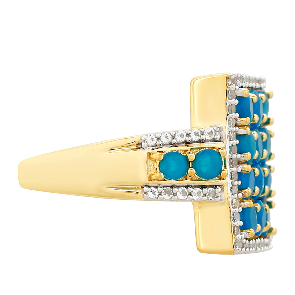 Anillo de Plata Bañada en Oro con Ópalo Azul Paraiba de Etiopía y Topacio Blanco 2 