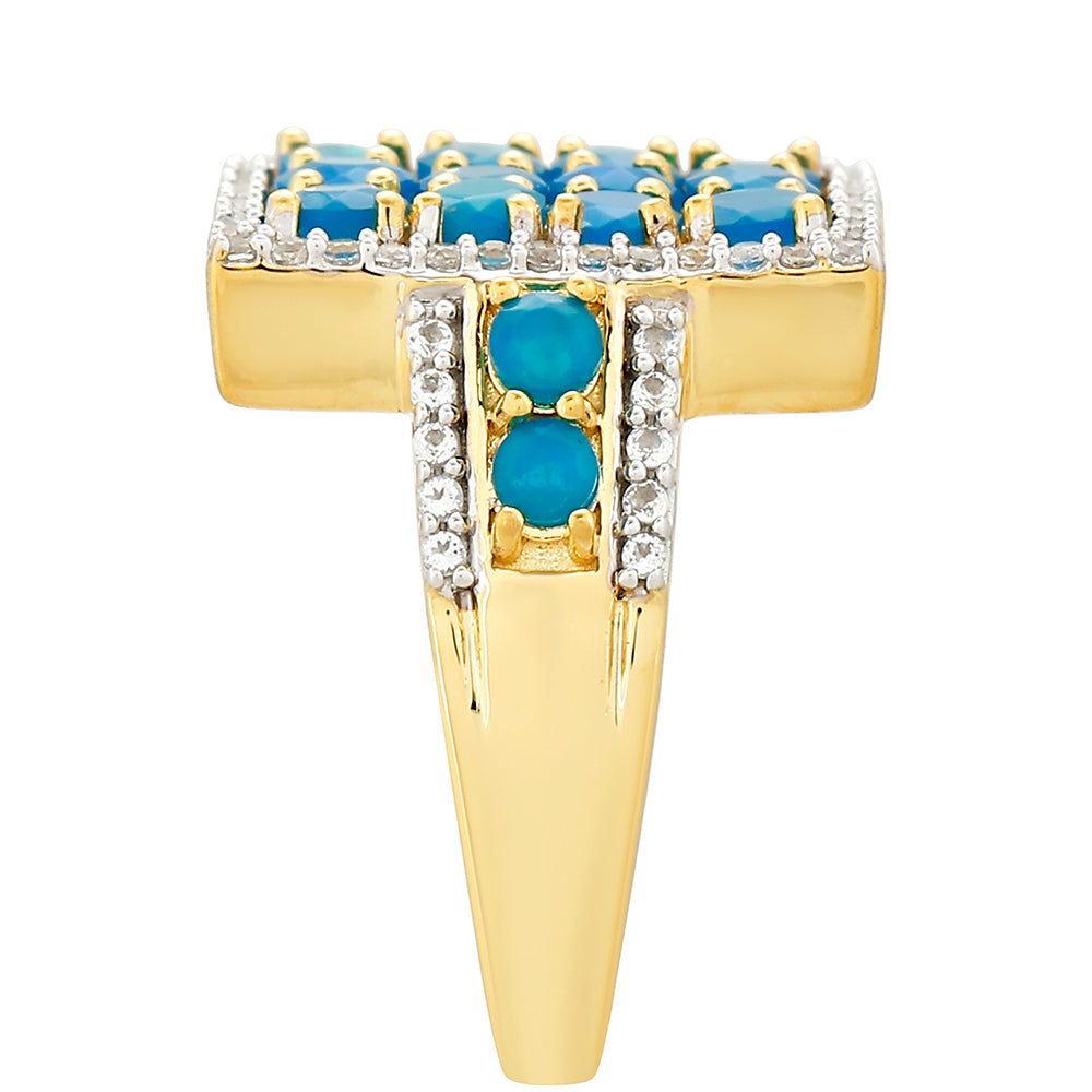 Anillo de Plata Bañada en Oro con Ópalo Azul Paraiba de Etiopía y Topacio Blanco