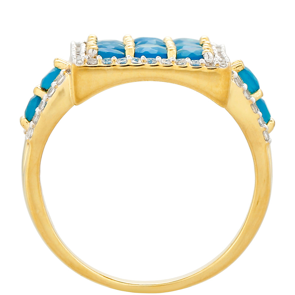 Anillo de Plata Bañada en Oro con Ópalo Azul Paraiba de Etiopía y Topacio Blanco
