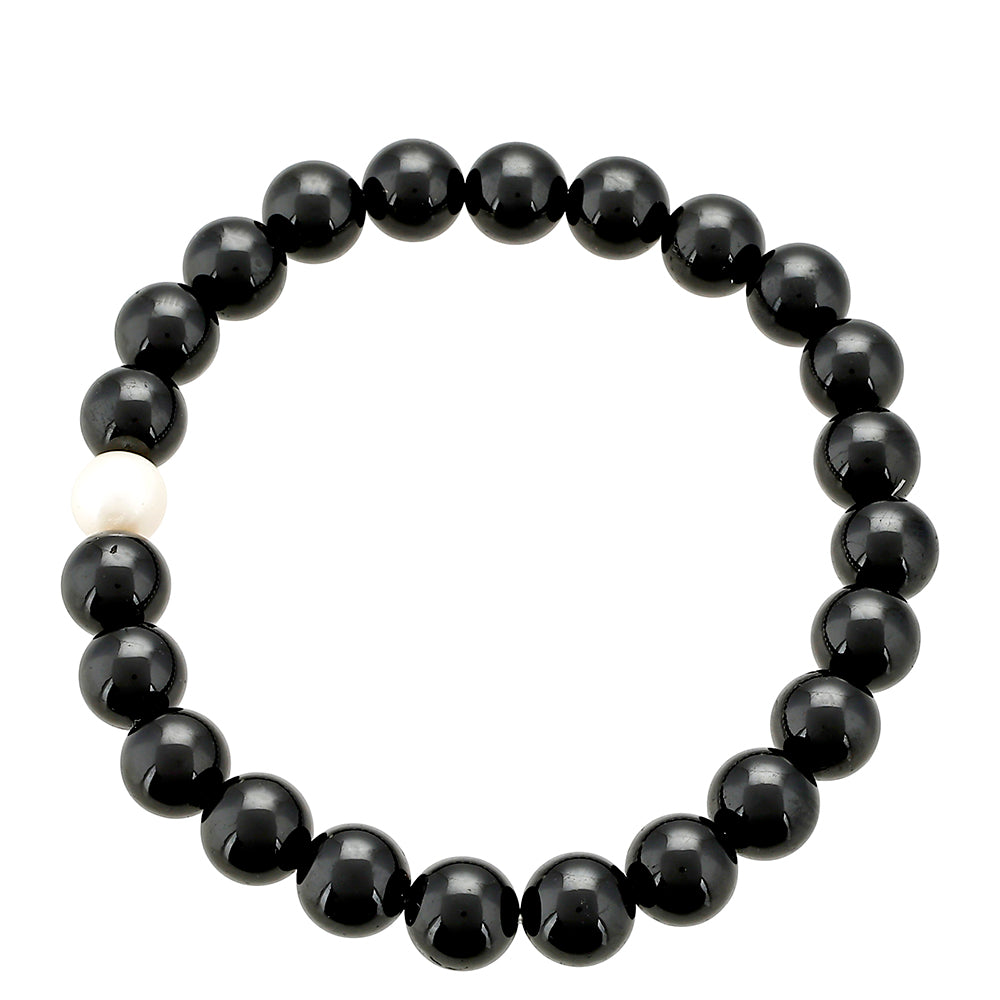 Pulsera Pepita con Turmalina Negra y Perla blanca de agua dulce