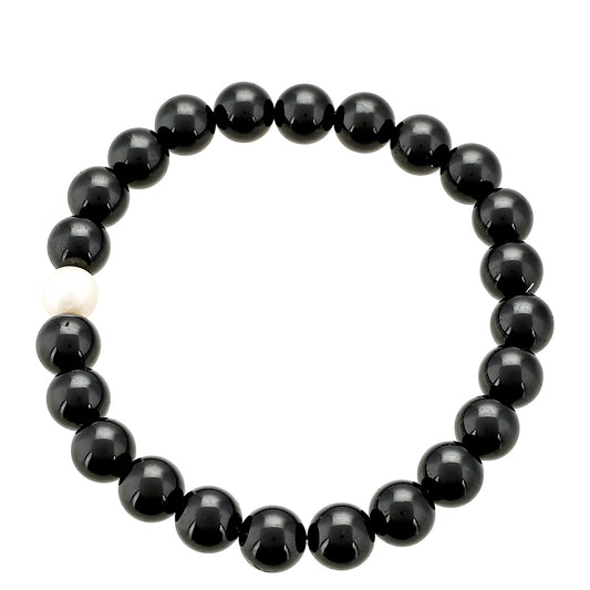 Pulsera Pepita con Turmalina Negra y Perla blanca de agua dulce