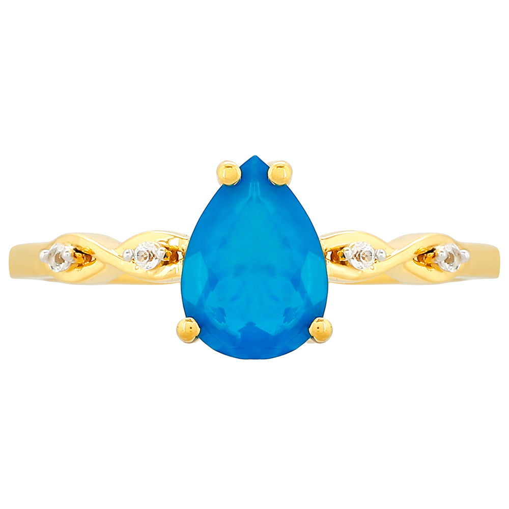 Anillo de Plata Bañada en Oro con Ópalo Azul Paraiba de Etiopía y Topacio Blanco 1 