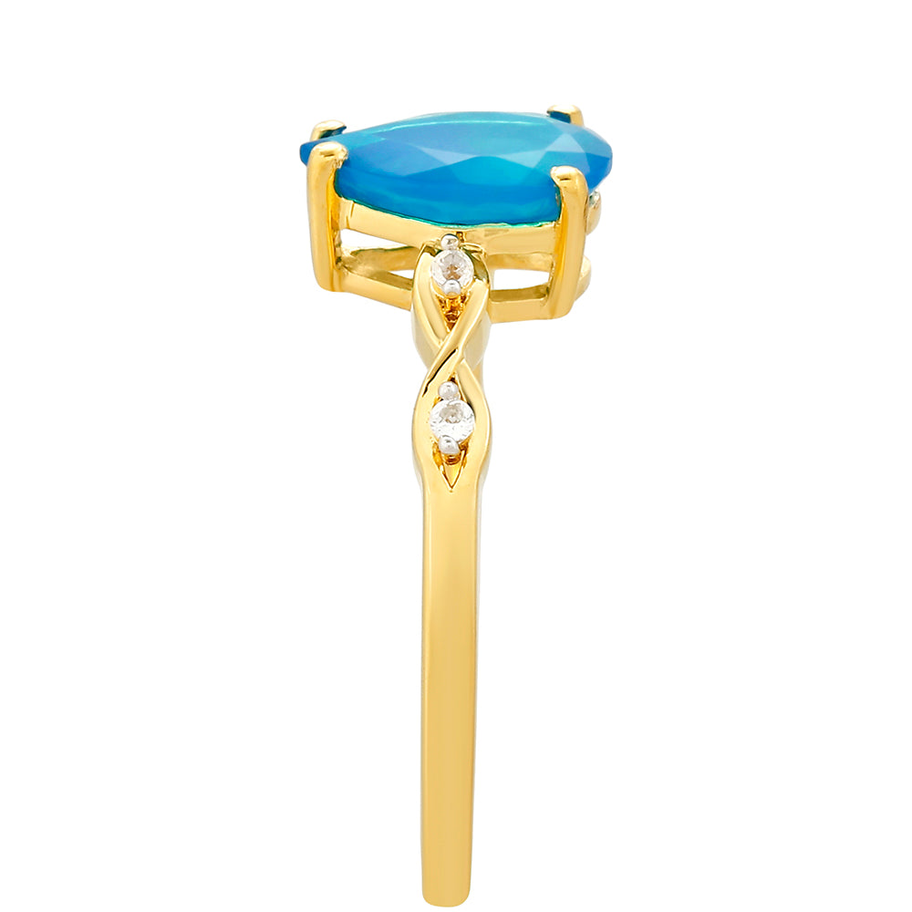 Anillo de Plata Bañada en Oro con Ópalo Azul Paraiba de Etiopía y Topacio Blanco