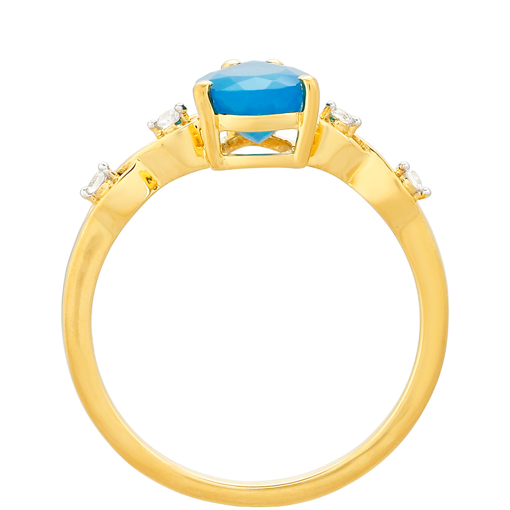 Anillo de Plata Bañada en Oro con Ópalo Azul Paraiba de Etiopía y Topacio Blanco