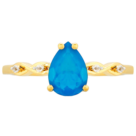 Anillo de Plata Bañada en Oro con Ópalo Azul Paraiba de Etiopía y Topacio Blanco