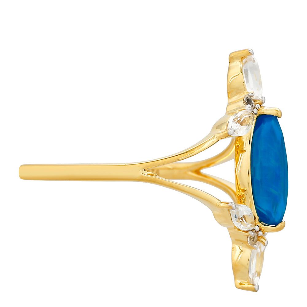 Anillo de Plata Bañada en Oro con Ópalo Azul Paraiba de Etiopía y Topacio Blanco 2 