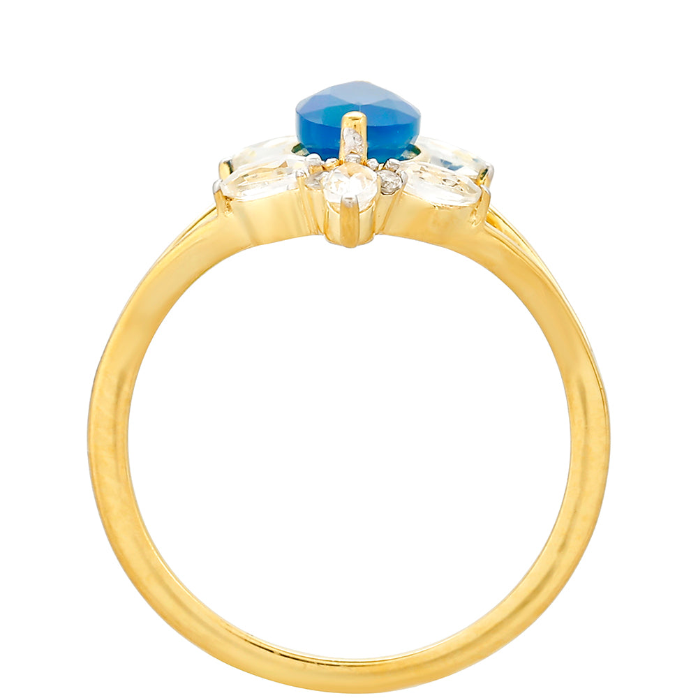 Anillo de Plata Bañada en Oro con Ópalo Azul Paraiba de Etiopía y Topacio Blanco 4 