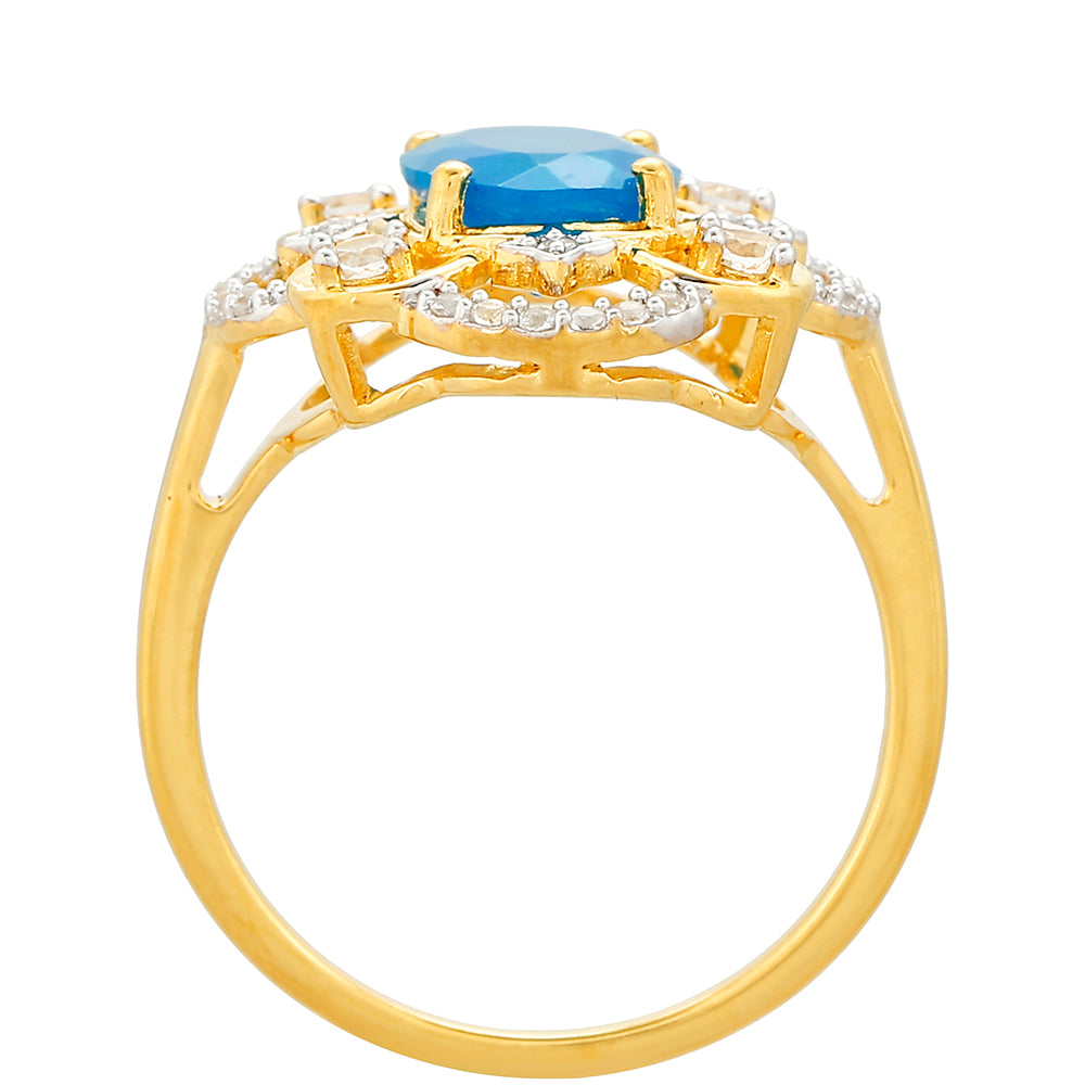Anillo de Plata Bañada en Oro con Ópalo Azul Paraiba de Etiopía y Topacio Blanco 4 