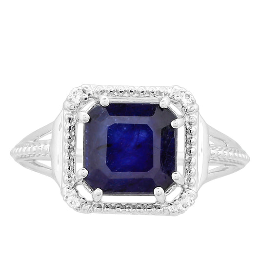 Anillo de Plata con Zafiro de Tailandia y Topacio Blanco