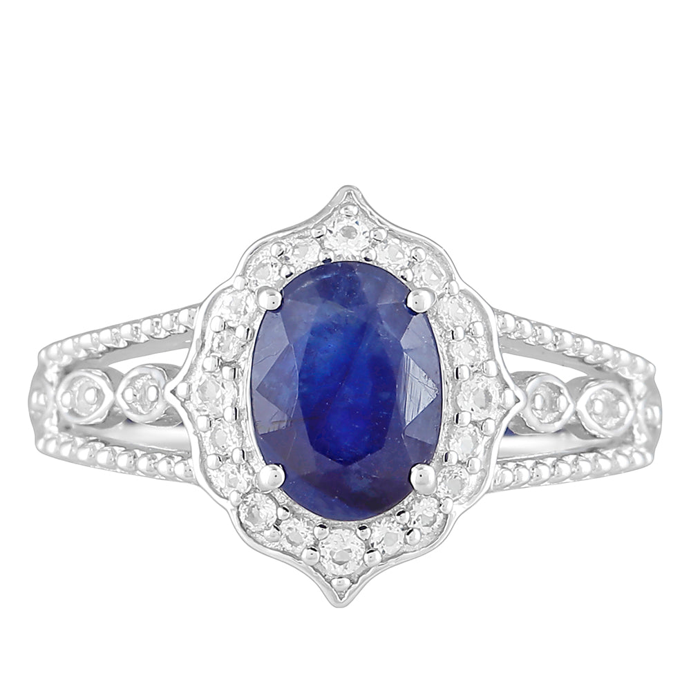 Anillo de Plata con Zafiro de Tailandia y Topacio Blanco 1 