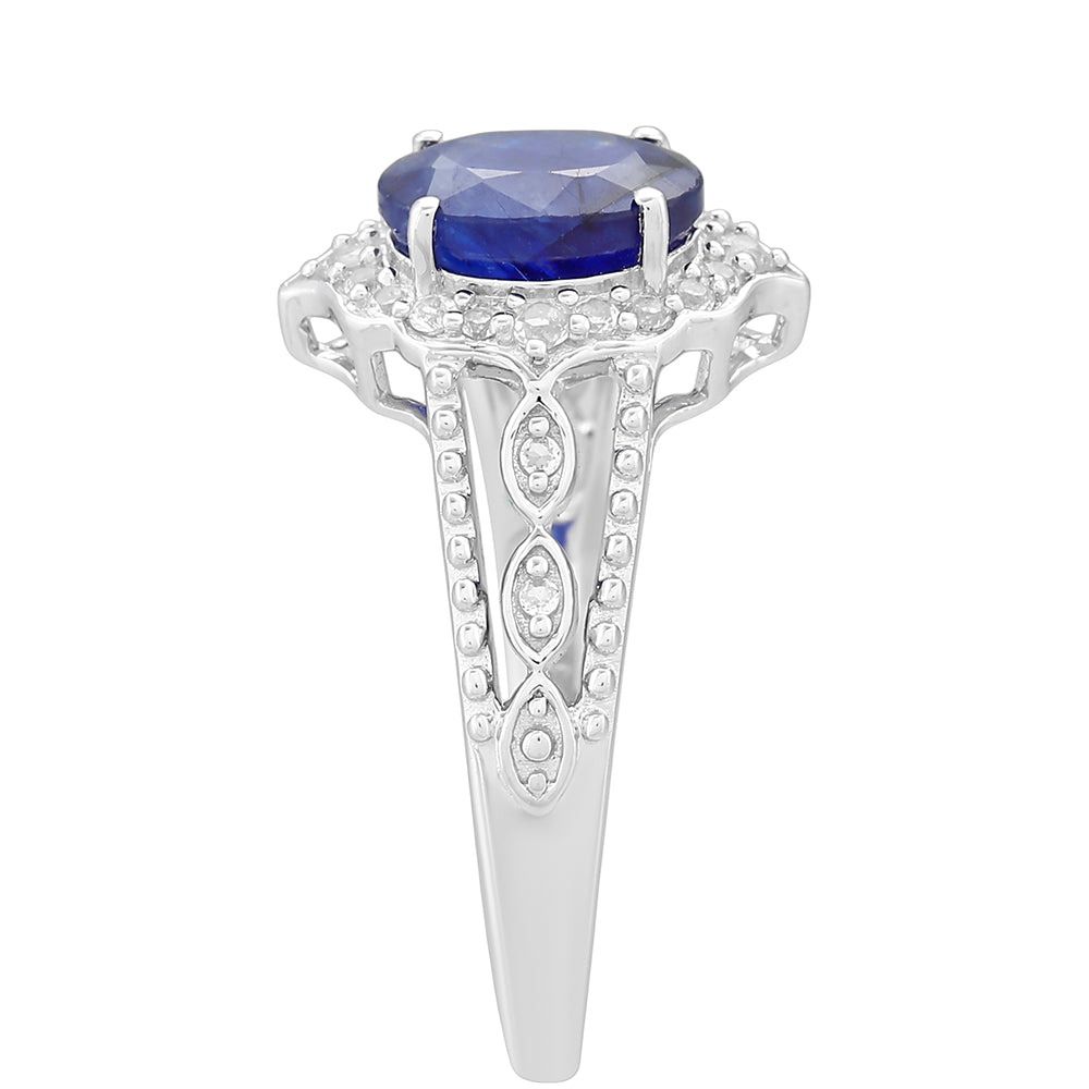 Anillo de Plata con Zafiro de Tailandia y Topacio Blanco