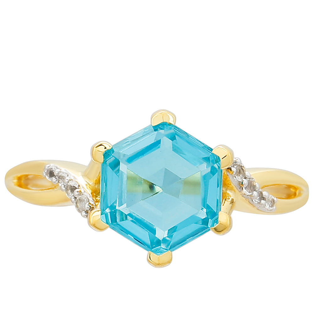 Anillo de Plata Bañada en Oro con Cuarzo Paraiba y Topacio Blanco 1 