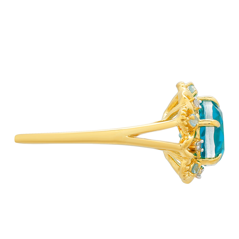 Anillo de Plata Bañada en Oro con Cuarzo Paraiba y Topacio Azul Libertad 2 