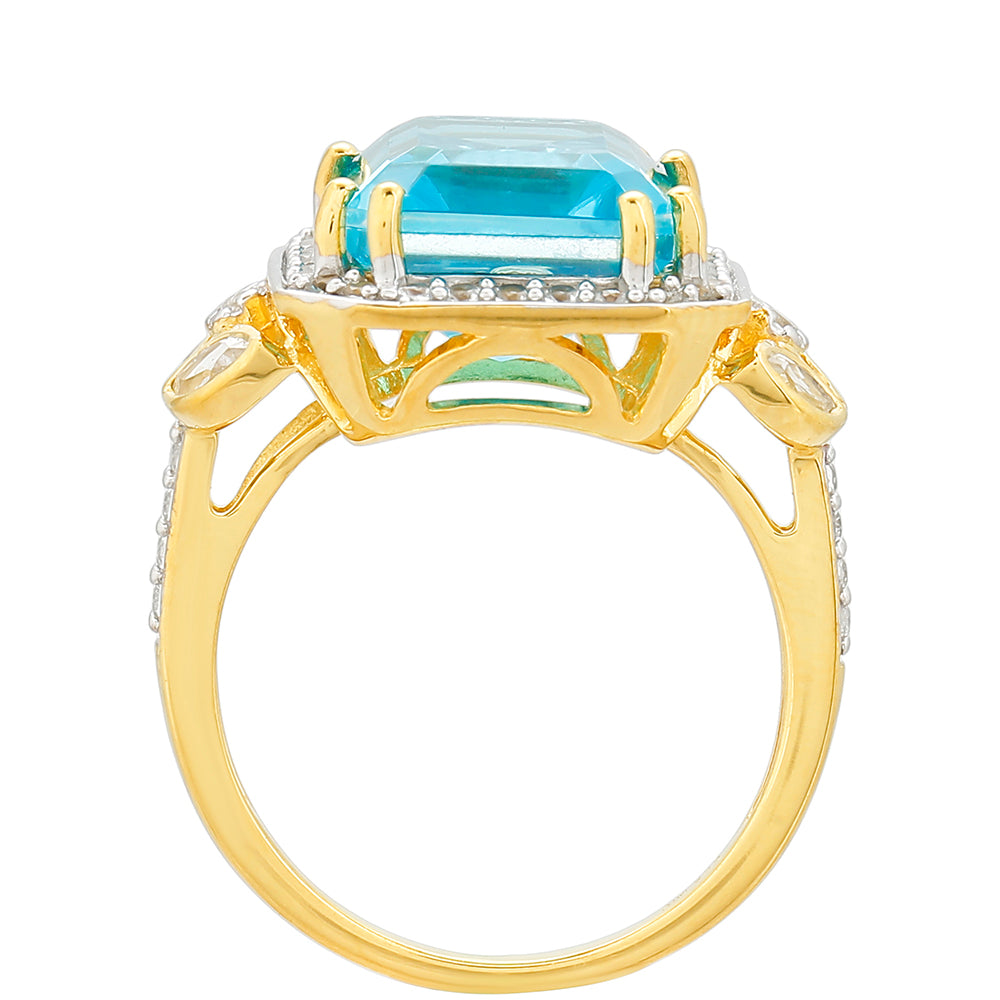 Anillo de Plata Bañada en Oro con Cuarzo Paraiba y Topacio Blanco 4 