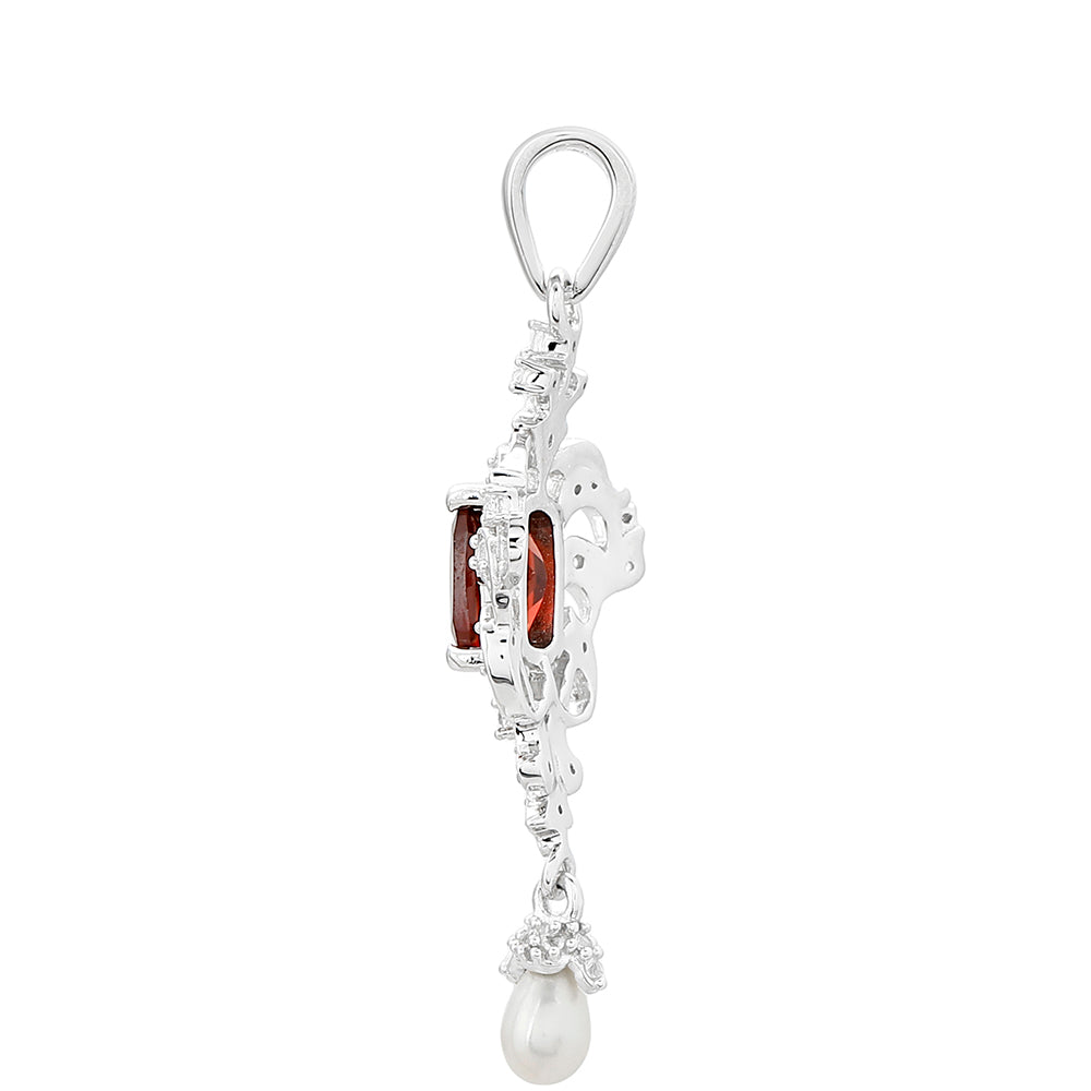 Colgante de Plata con Granate y Perla blanca de agua dulce 2 