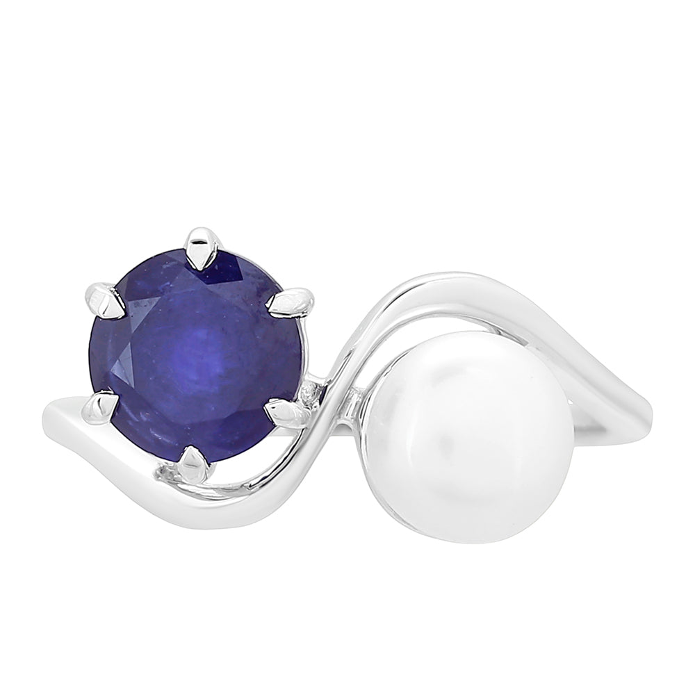 Anillo de Plata con Zafiro de Tailandia y Perla blanca de agua dulce 1 