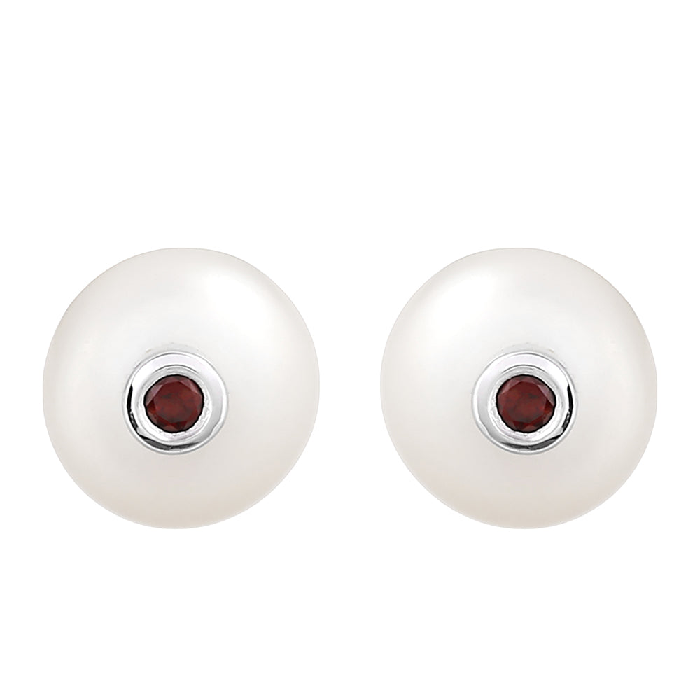 Pendientes de Plata con Granate y Perla blanca de agua dulce