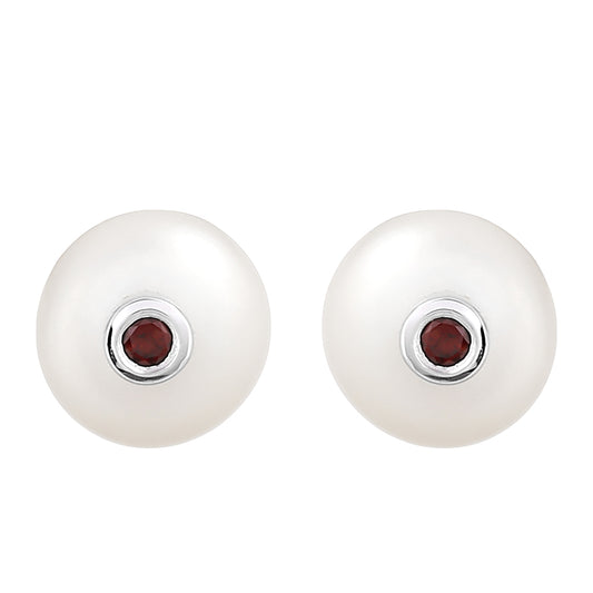 Pendientes de Plata con Granate y Perla blanca de agua dulce