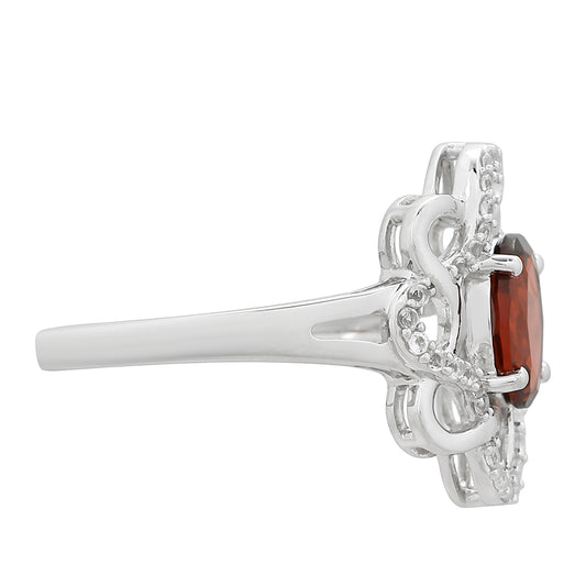 Anillo de Plata con Granate y Topacio Blanco