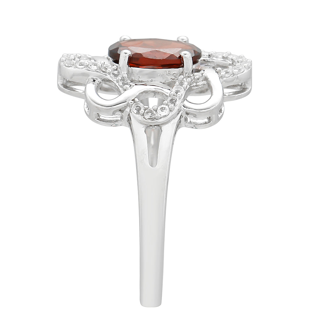 Anillo de Plata con Granate y Topacio Blanco