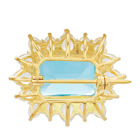Broche de Plata Bañada en Oro con Cuarzo Paraiba y Topacio Blanco
