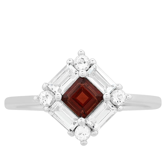 Anillo de Plata con Granate y Topacio Blanco