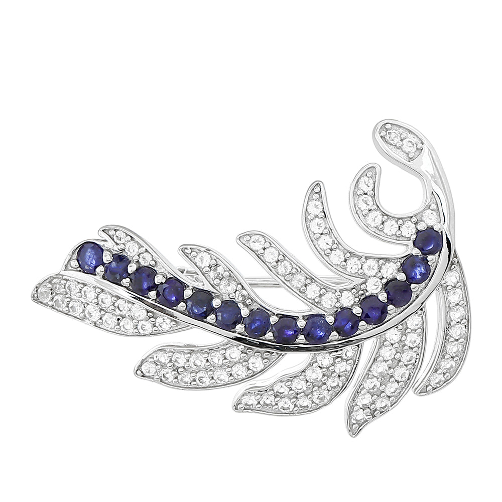 Broche de Plata con Zafiro de Tailandia y Topacio Blanco