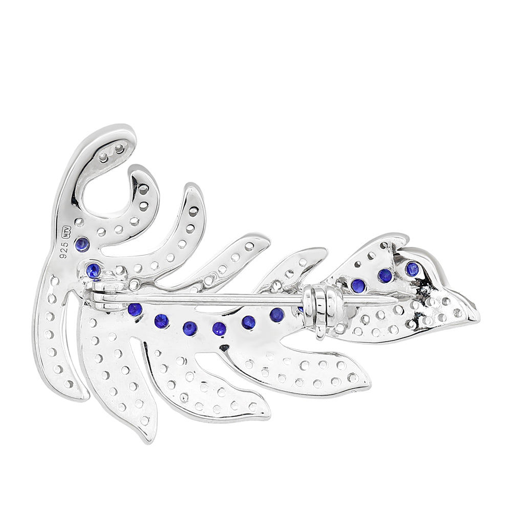 Broche de Plata con Zafiro de Tailandia y Topacio Blanco