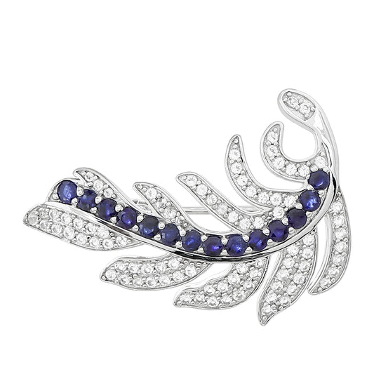 Broche de Plata con Zafiro de Tailandia y Topacio Blanco