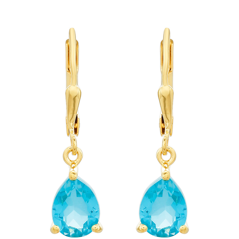 Pendientes de Plata Bañada en Oro con Cuarzo Paraiba 1 