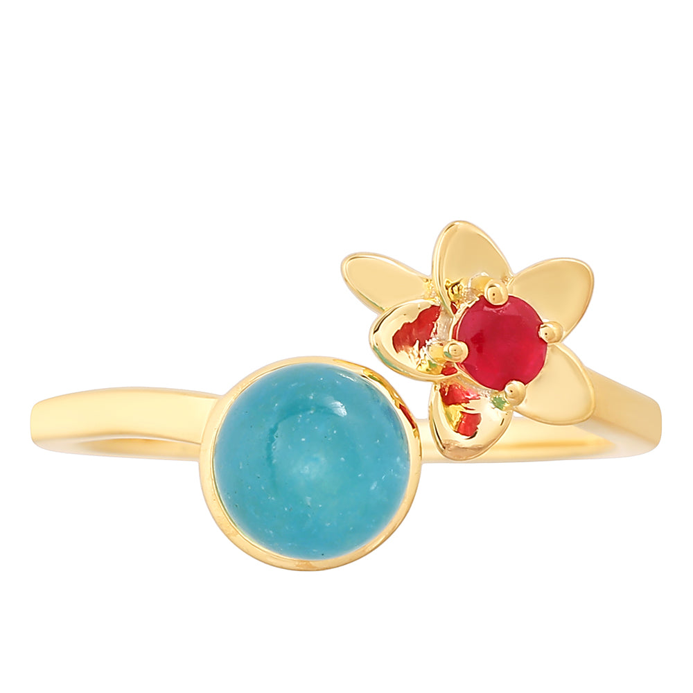 Anillo de Plata Bañada en Oro con Cuarzo Paraiba y Cuarzo Rojo 1 