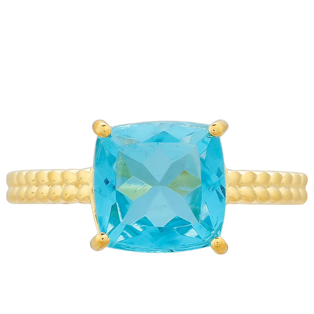 Anillo de Plata Bañada en Oro con Cuarzo Paraiba