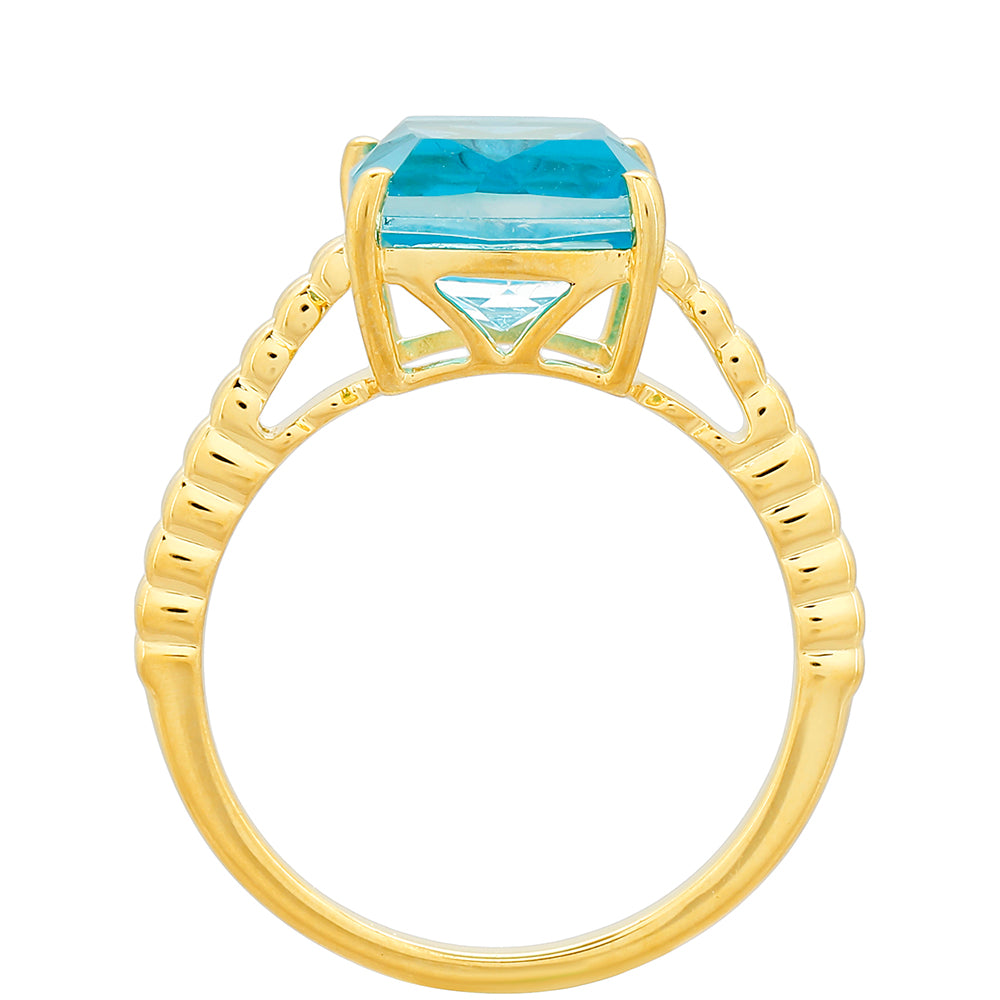 Anillo de Plata Bañada en Oro con Cuarzo Paraiba 4 