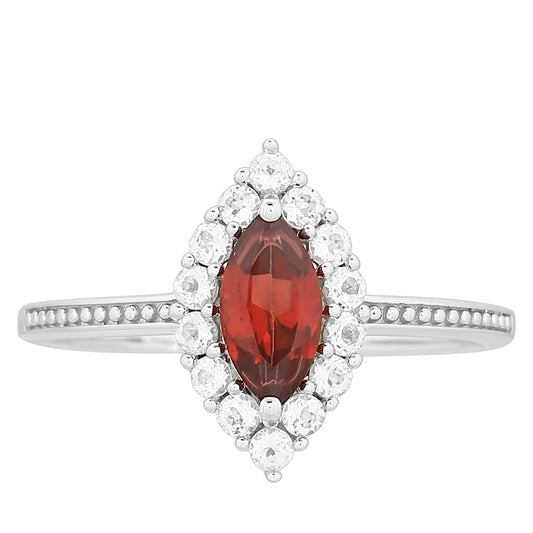 Anillo de Plata con Granate y Topacio Blanco