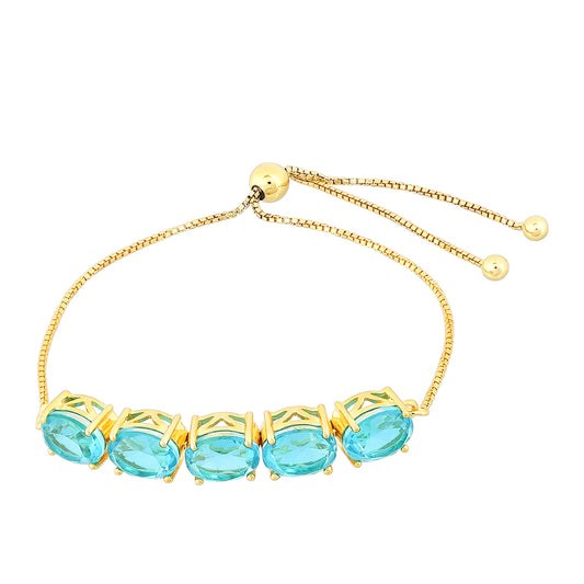 Pulsera de Plata Bañada en Oro con Cuarzo Paraiba