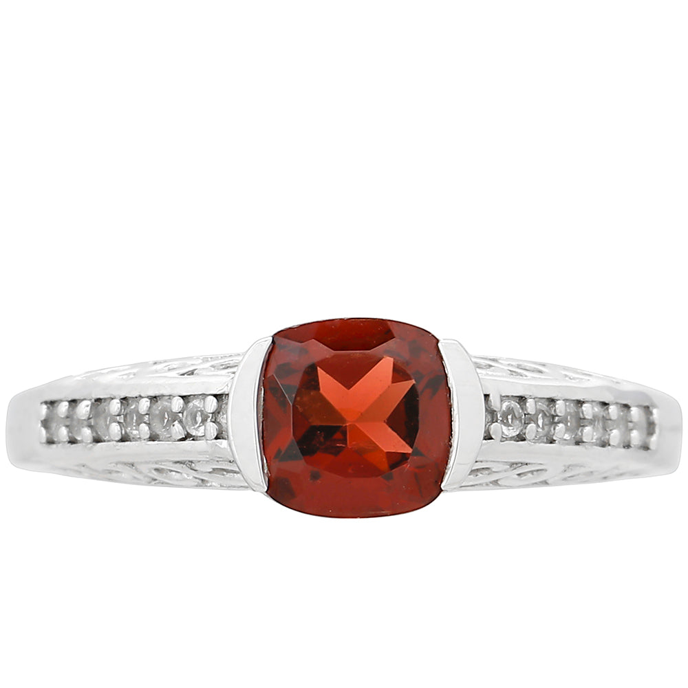 Anillo de Plata con Granate y Topacio Blanco