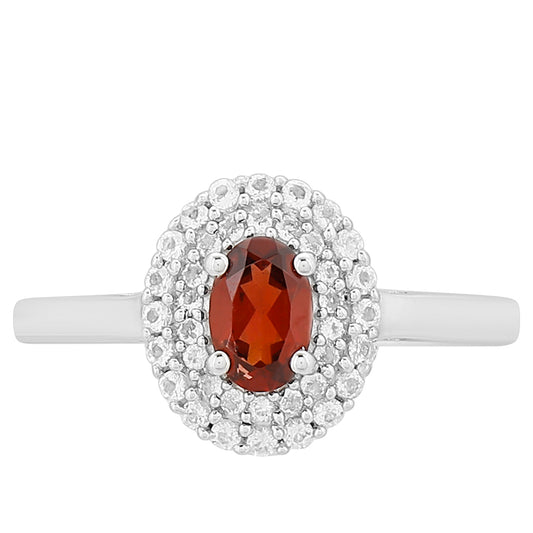 Anillo de Plata con Granate y Topacio Blanco