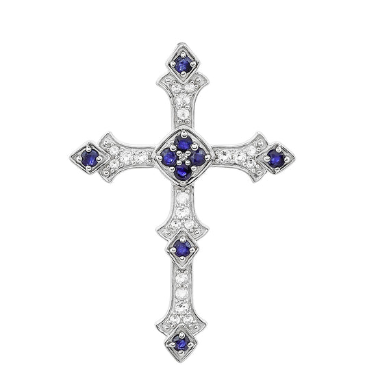 Cruz Colgante de Plata con Zafiro de Tailandia y Topacio Blanco
