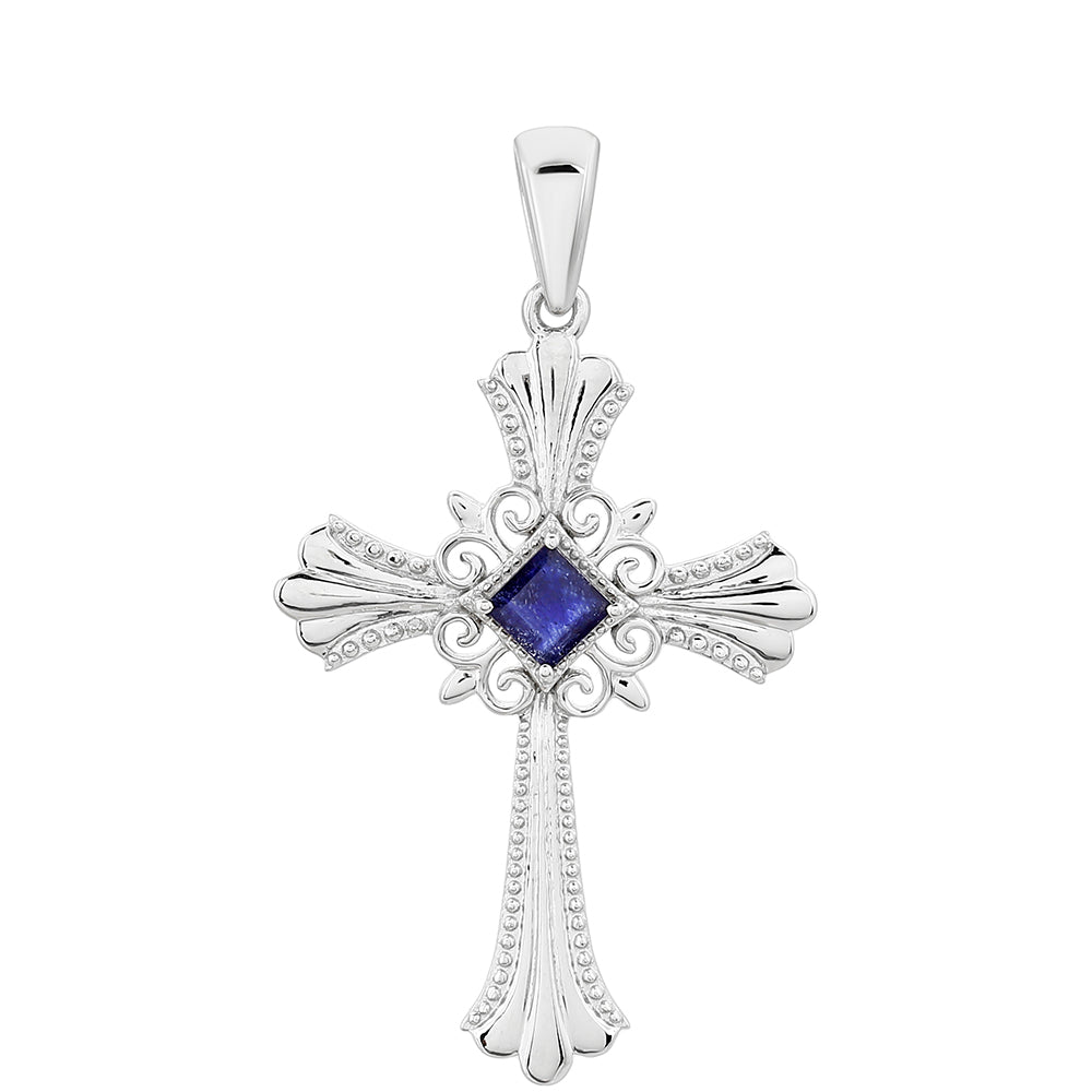 Cruz Colgante de Plata con Zafiro de Tailandia 1 