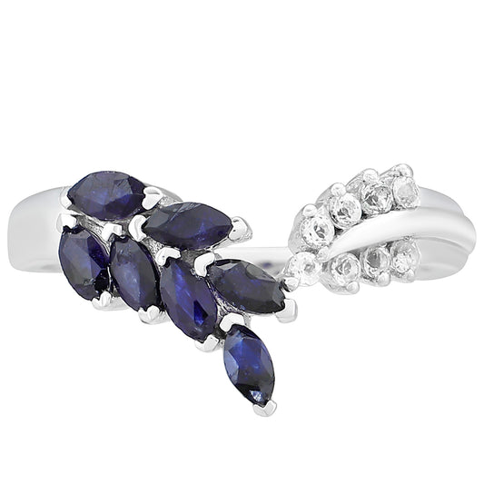 Anillo de Plata con Zafiro de Tailandia y Topacio Blanco