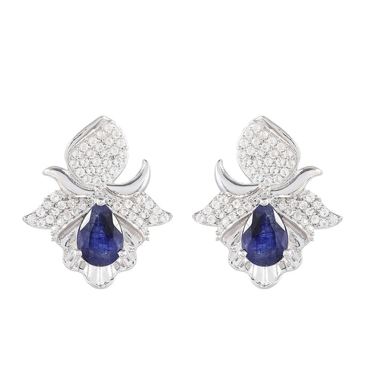 Pendientes de Plata con Zafiro de Tailandia y Topacio Blanco