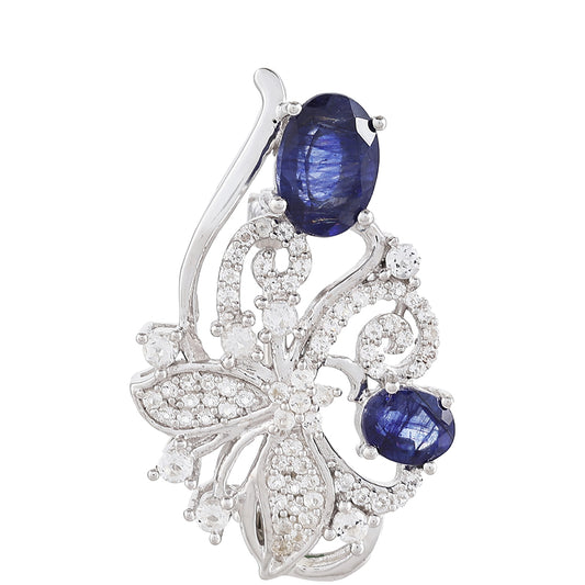 Broche de Plata con Zafiro de Tailandia y Topacio Blanco