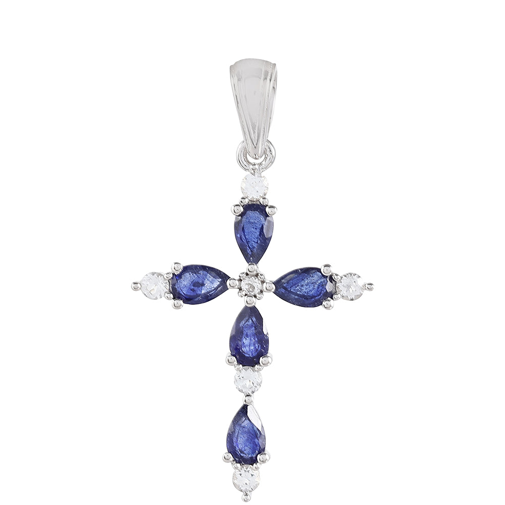 Cruz Colgante de Plata con Zafiro de Tailandia y Topacio Blanco